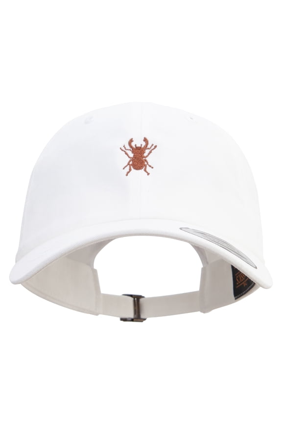 Rhino Beetle Symbol Embroidered Dad Style Unstructured Low Profile 6 panel Cotton Cap - White OSFM