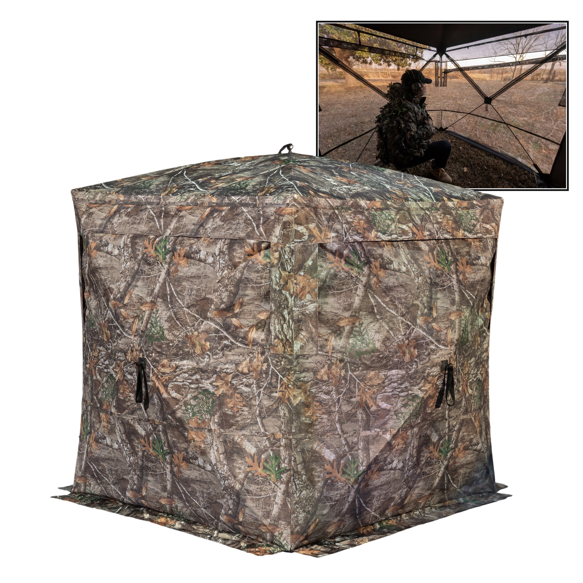 Rhino Blinds R180 3 Person Ground Blind, See-Through Mesh, 5-Hub Design