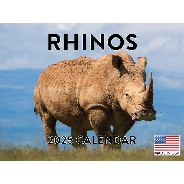 Rhino Calendar 2025 Rhinoceros Wild Animal Monthly Wall Calender 12