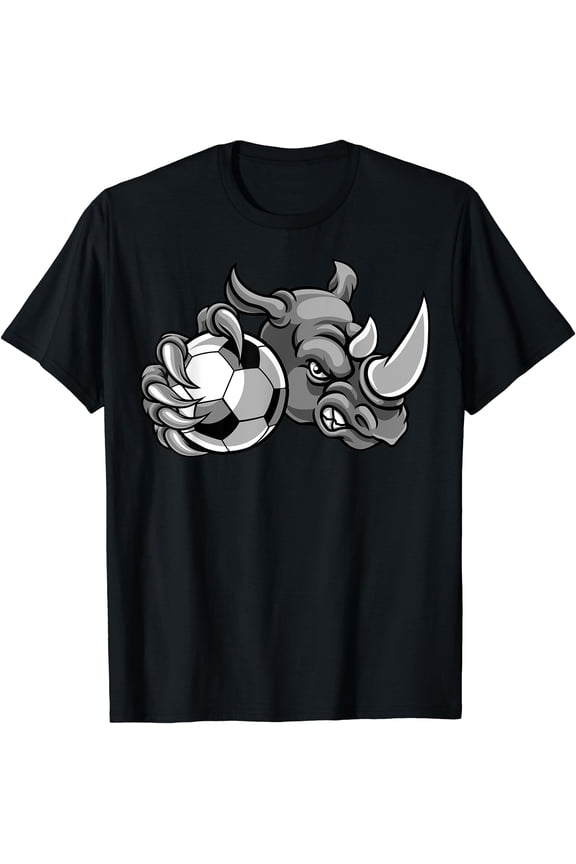 Rhino Cartoon Sports Team Mascot Soccer Football Ball T-Shirt