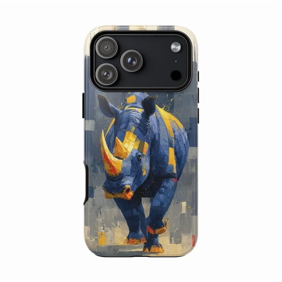 Rhino Deep Blue Abstract Paint Case with iPhone 17 to 11 Pro Max H01522