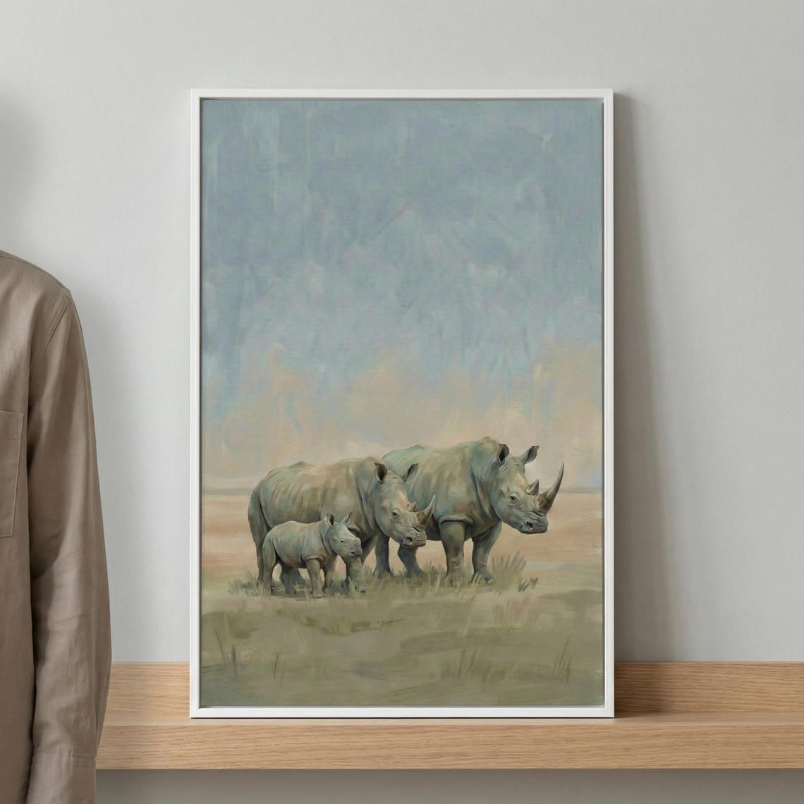 Rhino Family Muted Earthy Tones Wall Art African Safari Nursery