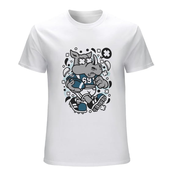 Rhino Football Men’s Graphic T-shirt Vintage Short Sleeve Sport Tee White 2XL