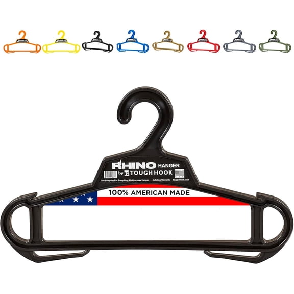 Rhino Heavy Duty Clothes Hangers Made in USA, Military Grade Coat Hanger for Body Armor 200-lb Capacity Suit Hangers The Everyday for Everything, The Indestructible Hanger, 1 Black