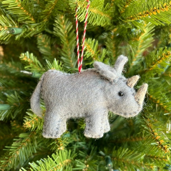 Rhino Ornament - Cute Felt Wool Fair Trade Christmas Decor Handmade in Nepal