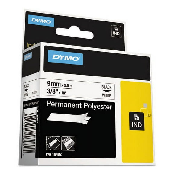 "Rhino Permanent Poly Industrial Label Tape, 0.37"" X 18 Ft, White/black Print | Bundle of 2 Each"