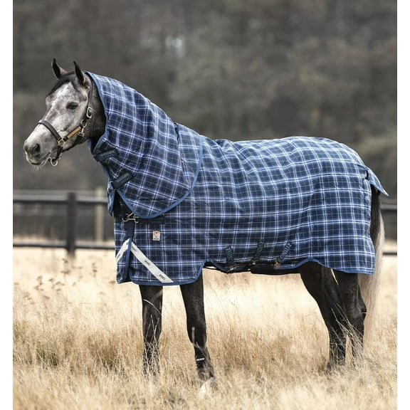 Rhino Plus Vari-Layer Turnout Blanket (450g Heavy, 250g Hood), Navy Check (Indigo Trim), Size: 69