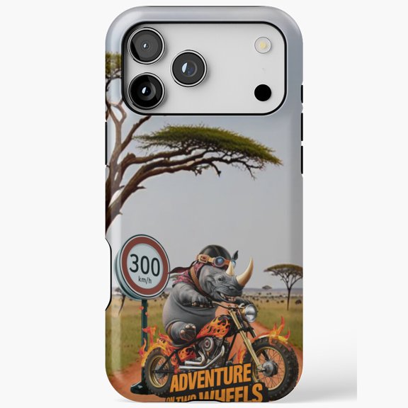 Rhino Riding Motorcycle Adventure 300 km/h Safari for iPhone Case 11 to 17 Pro Max