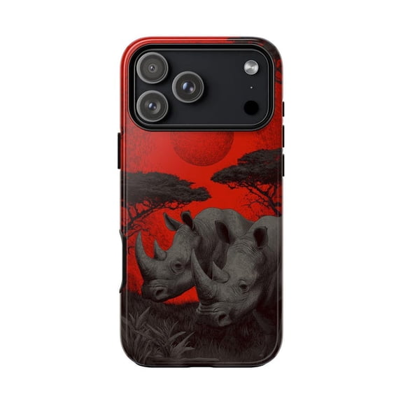 Rhino Safari Crimson Sun African Wild Art iPhone Case 17 to 11 Pro Max