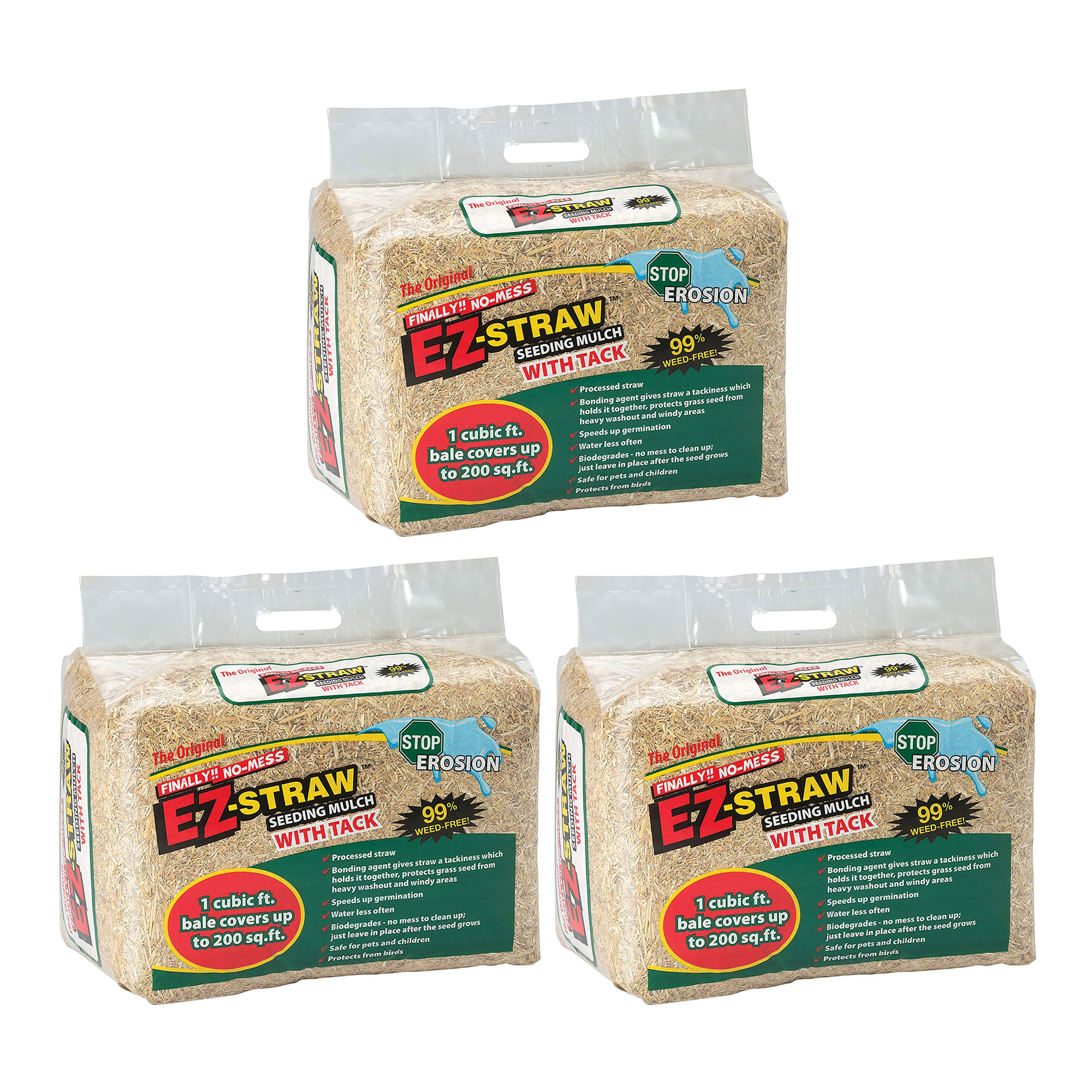 Rhino Seed EZ Straw 1 Cu Ft 200 Sq. Ft. Seeding Mulch Bale w/Tack, (3 Pack)