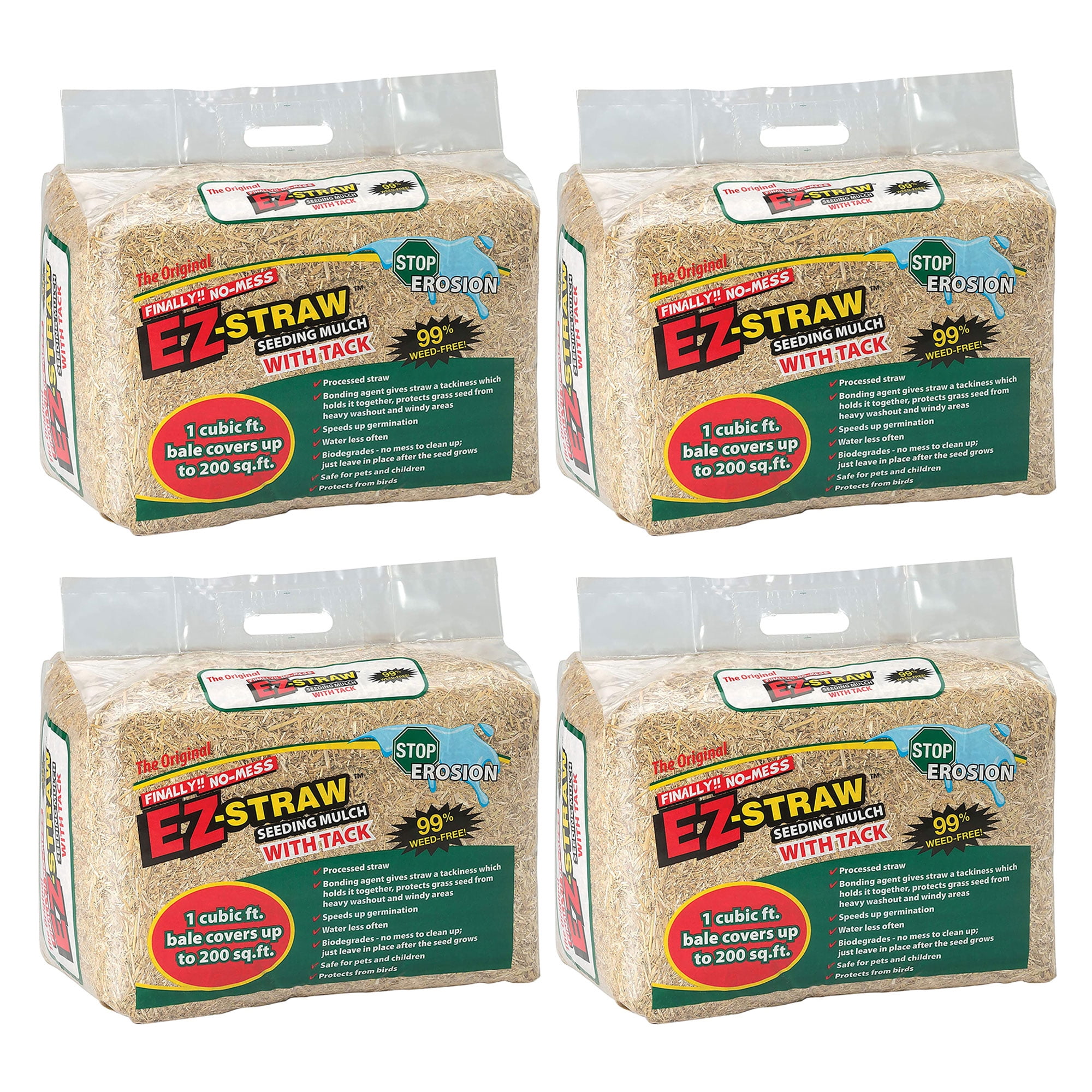 Rhino Seed EZ Straw 1 Cu Ft 200 Sq. Ft. Seeding Mulch Bale w/Tack, (4 Pack)