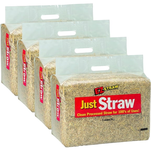 Rhino Seed EZ-Straw Just Straw 1 Cubic Foot Sun Protected Premium Clean Processed Seeding Straw Bale for Bedding, Nesting, and Craft Projects 4 Pack