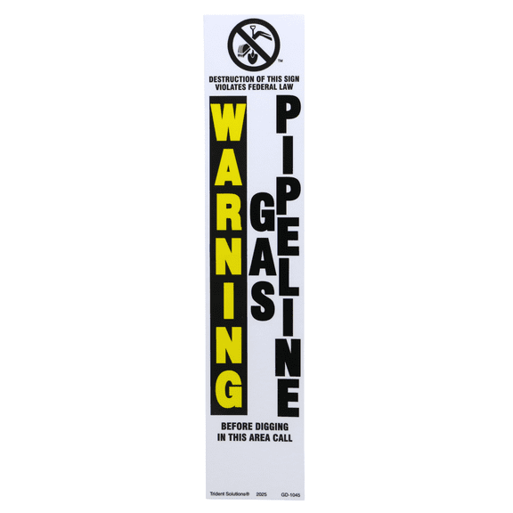 Rhino TriView Marker Post Vinyl Warning Decal: decal-only / 2-7/8 in. x 14-16 in. (White with WARNING GAS PIPELINE printing)
