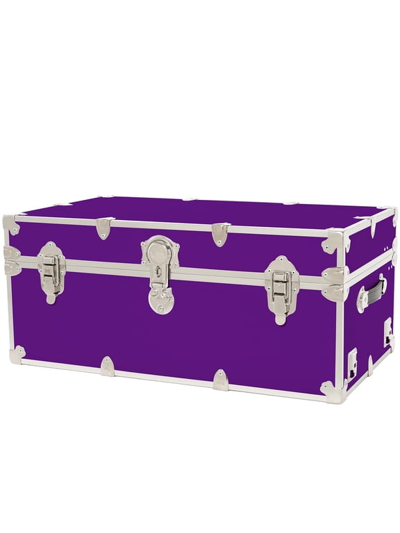 Large Leather Embossed Vinyl Trunk, Summer Camp Footlocker, College Dorm Storage Chest, Bench - Strong Sportsman Trunks, 1000+ Pound Sitting Capacity 32"x18"x14" (Purple)