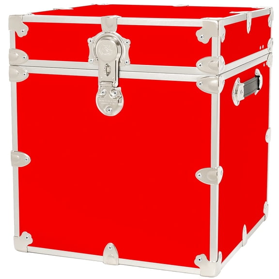 Rhino Trunk & Case Cube Leather Embossed Vinyl Trunk, College, Home & Storage 18"x18"x20" (Red)