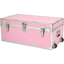 Rhino Trunk & Case Large Essential Summer Camp Trunk with Wheels - Camping Storage Chest - Ideal Footlocker for Campers - Strong 1000  Pound Sitting Capacity Trunks 32"x18"x14" (Pink)