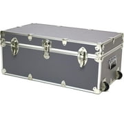 Rhino Trunk & Case Large Essential Summer Camp Trunk with Wheels - Camping Storage Chest - Ideal Footlocker for Campers - Strong 1000+ Pound Sitting Capacity Trunks 32"x18"x14" Gray