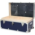 thumbnail image 1 of Rhino Trunk & Case Large Essential Summer Camp Trunk with Wheels, Tray & Lid Organizer, Camping Footlocker Storage Chest, Strong 1000+ Pound Sitting Capacity Campers Trunks 32"x18"x14" (Navy Blue), 1 of 9