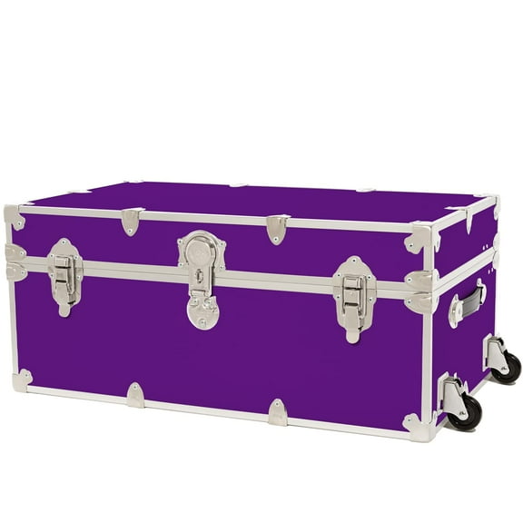 Rhino Trunk & Case Large Leather Embossed Vinyl Trunk With Removable Wheels, Summer Camp Footlocker, College Dorm Storage Chest, Sportsman Trunks - Seats 1000+ lbs. On Top 32"x18"x14" (Purple)