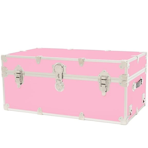 Rhino Trunk & Case Large Leather Embossed Vinyl Trunk, Summer Camp Footlocker, College Dorm Storage Chest, Bench - Strong Sportsman Trunks, 1000+ Pound Sitting Capacity 32"x18"x14" (Pink)