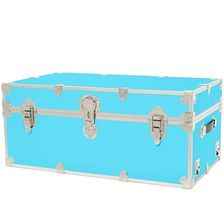 Rhino Trunk & Case Large Leather Embossed Vinyl Trunk, Summer Camp Footlocker, College Dorm Storage Chest, Bench - Strong Sportsman Trunks, 1000+ Pound Sitting Capacity 32"x18"x14" (Sky Blue)