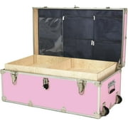 Rhino Trunk & Case Small Essential College Trunk with Wheels, Tray & Lid Organizer, Dorm Storage Chest, Ideal Student Footlocker, Strong Trunks, 1000+ Pound Sitting Capacity 30"x17"x13" Pink