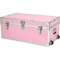 thumbnail image 1 of Rhino Trunk & Case Small Essential Summer Camp Trunk with Wheels - Camping Storage Chest - Ideal Footlocker for Campers - Strong 1000+ Pound Sitting Capacity Trunks 30"x17"x13" (Pink), 1 of 5