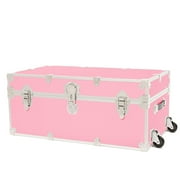 Rhino Trunk & Case XL Leather Embossed Vinyl Trunk with Removable Wheels, Summer Camp, College, Storage 34x20x15 Pink