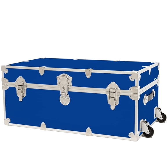 Rhino Trunk & Case XL Leather Embossed Vinyl Trunk with Removable Wheels, Summer Camp, College, Storage 34"x20"x15" (Royal Blue)