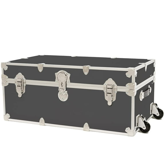 Rhino Trunk & Case XL Leather Embossed Vinyl Trunk with Removable Wheels, Summer Camp, College, Storage 34"x20"x15" (Slate)