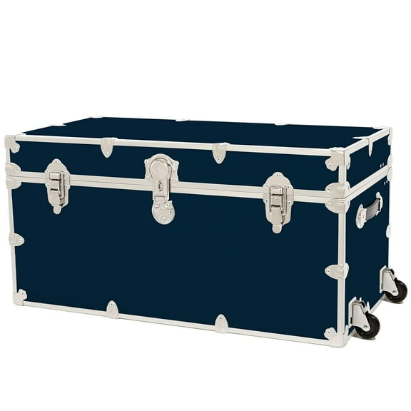 Rhino Trunk & Case XXL Leather Embossed Vinyl Trunk with Removable Wheels, College, Home & Office Storage 36"x18"x18" (Navy Blue)