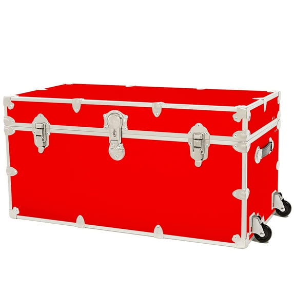 Rhino Trunk & Case XXL Leather Embossed Vinyl Trunk with Removable Wheels, College, Home & Office Storage 36"x18"x18" (Red)