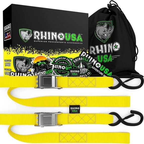 Rhino USA 1.5" x 8' Cambuckle Tie-Down Straps (2-Pack) - 3,328lbs Break Strength (2.5in H, 3 lb)