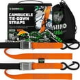 thumbnail image 1 of Rhino USA Motorcycle Tie Down Straps (2 Pack) Lab Inspected 2,200lb Break Strength, Steel Cambuckle Tiedown Set with Integrated Soft Loops, 1 of 8