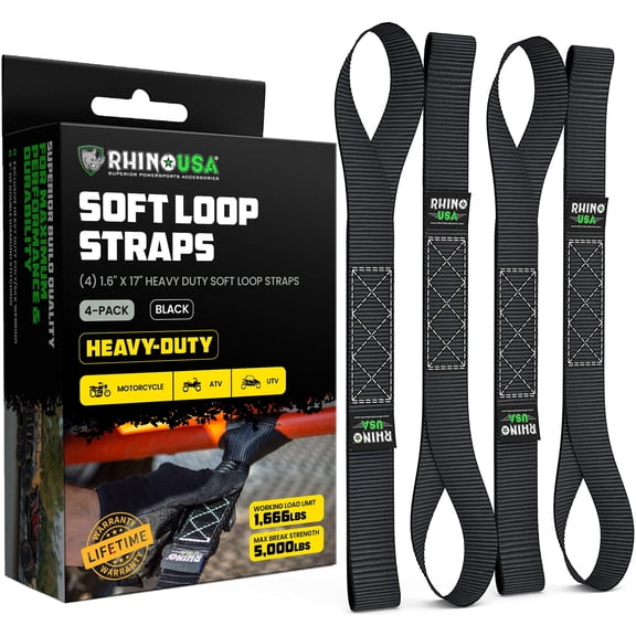 Rhino USA - 1.6" x 17" Soft Loop Tie-Down Straps (4-Pack) - 10,427lbs Max Break Strength (2" H, 9oz)