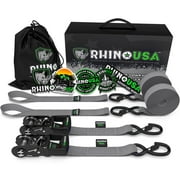 Rhino USA 1.6" x 8' HD Ratchet Tie-Down Set (2-Pack) - 5,208lbs Break Strength (3.5 in, 5 lb)