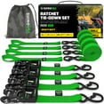 thumbnail image 1 of Rhino USA 1.6" x 8' Heavy Duty Ratchet Tie-Down Set with S Hooks - 5,208lb Break Strength (Green 4pc), 1 of 7