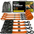 thumbnail image 1 of Rhino USA 1.6" x 8' Heavy Duty Ratchet Tie-Down Set with S Hooks - 5,208lb Break Strength (Orange 4pc), 1 of 7