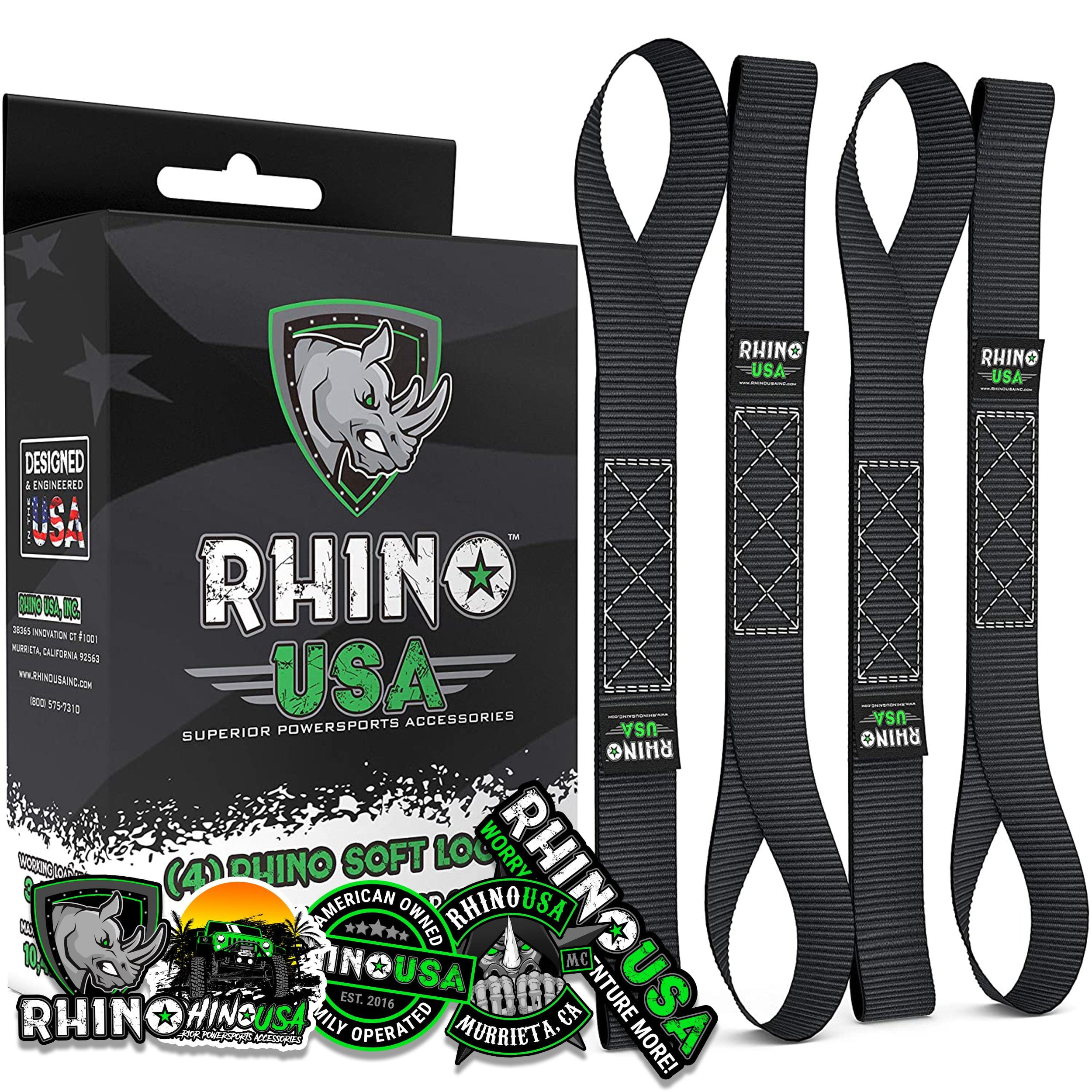 Rhino USA - 1.7 x 17 Soft Loop Tie-Down Straps (4-Pack) - 10,427lbs Max  Break Strength (2 H, 9oz) 