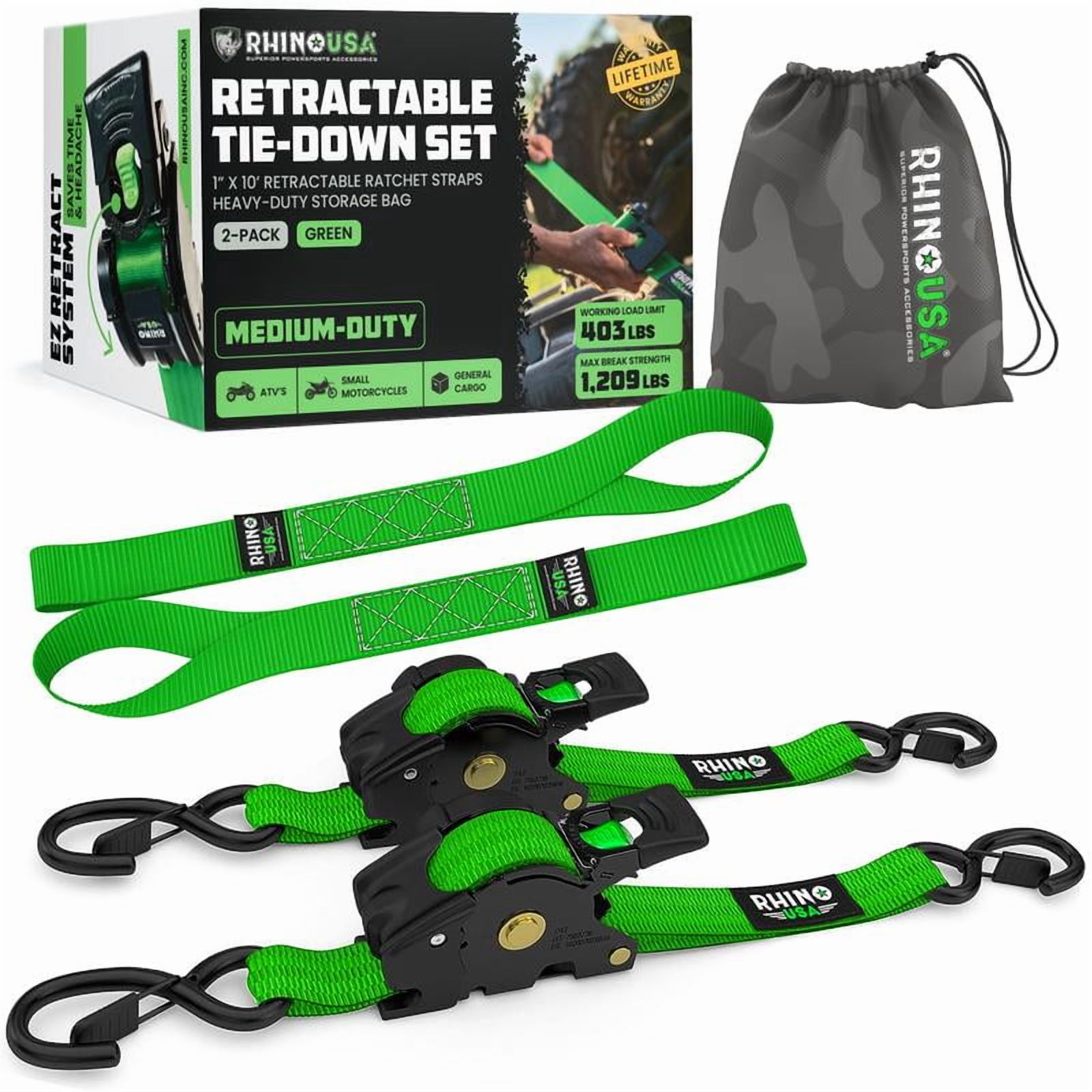 Free Shipping! Rhino USA 1 x 10' Retractable Ratchet Straps (4-Pack
