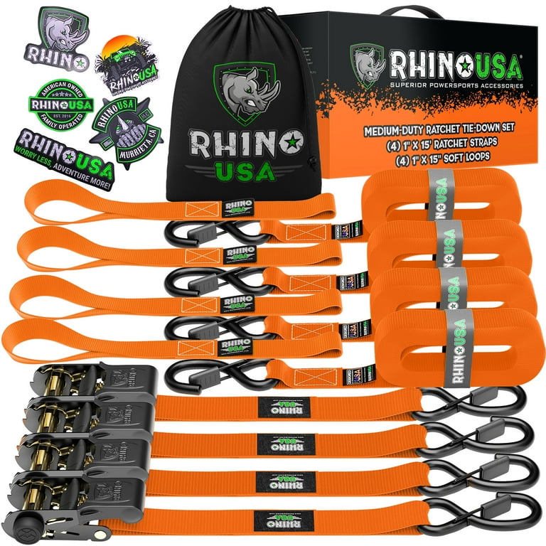 Rhino USA - Heavy Duty Ratchet Tie-Down Straps 