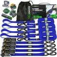 thumbnail image 1 of Rhino USA 1" x 15' Ratchet Strap Tie Down with Safety S Hooks - 1,823lb Break Strength (Blue 4-Pack), 1 of 8
