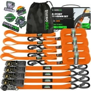 Rhino USA 1" x 15' Ratchet Strap Tie Down with Safety S Hooks- 1,823lb Break Strength - Orange 4 Pack