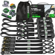 Rhino USA 1" x 15' Ratchet Straps Tie Down Straps w/ S Hooks - 1,823lb Break Strength - Black 4 Pack