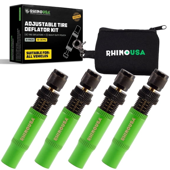 Rhino USA 10-30 PSI Adjustable Tire Deflator Kit - Ultimate Screw-on Automatic Tire Deflator