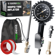 Rhino USA Tire Inflator with Pressure Gauge (0-100 PSI) - ANSI B40.1 Accurate, Large 2" Glow Dial