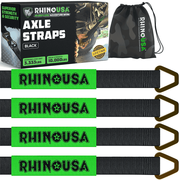 Rhino USA Axle Tie Down Straps - 11,128lb. Break Strength - Protective Sleeves & D Rings (4 Pack)