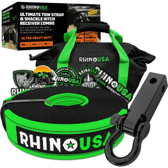 Rhino USA Heavy-Duty Recovery Gear Combos Off-Road Truck Vehicle Recovery (20' Strap   Hitch)