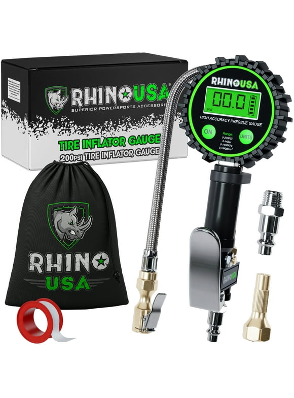 Rhino USA 200 PSI Digital Tire Inflator with Pressure Gauge (1 Pack)