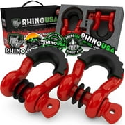 Rhino USA D Ring Shackles (2pc) - 41,850lb Break Strength - 3/4 Clevis Shackle w/ 7/8 Pin (Red)